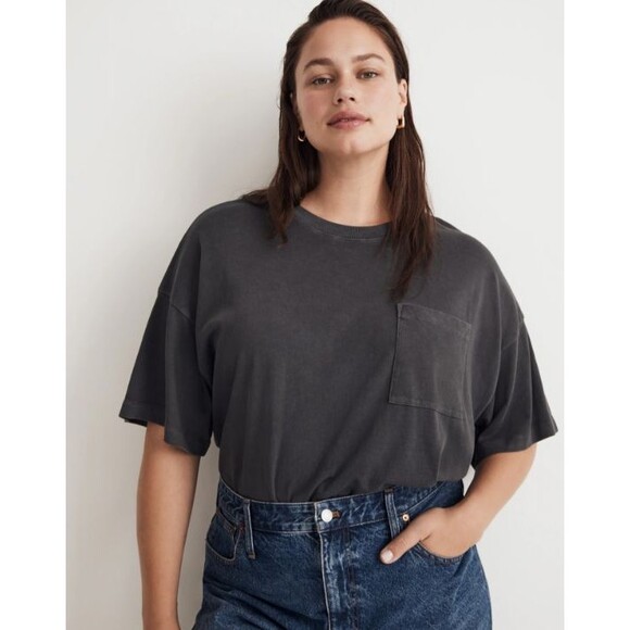 J.CREW Tops - Madewell Womens Garment Dyed Oversized Pocket Tee Black Charcoal Medium NWT
